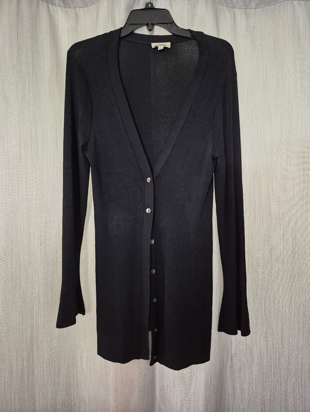L'AGENCE Lucas Long Rib Cardigan, Black large Layer Classic Preppy Bell Sleeves